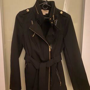 Michael Kors Black Trench Coat with Gold Accents